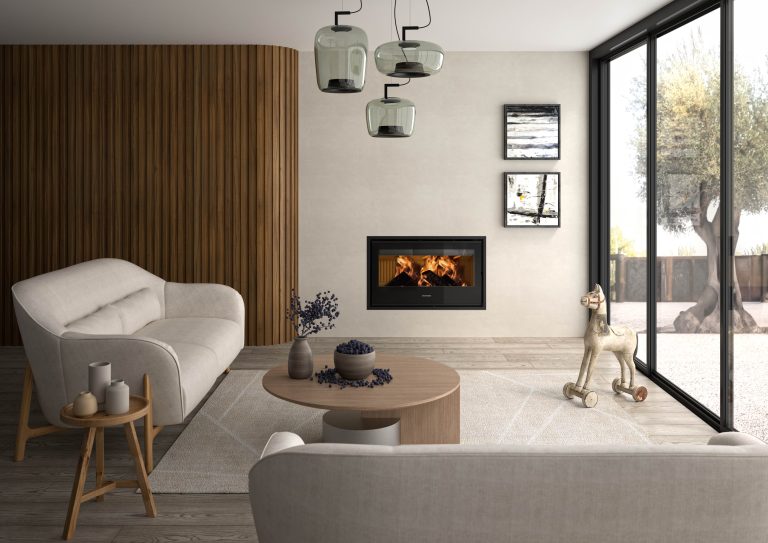 Ein modern eingerichtetes Wohnzimmer mit einem  HIC OR-100 in Stahl/ Schwarz