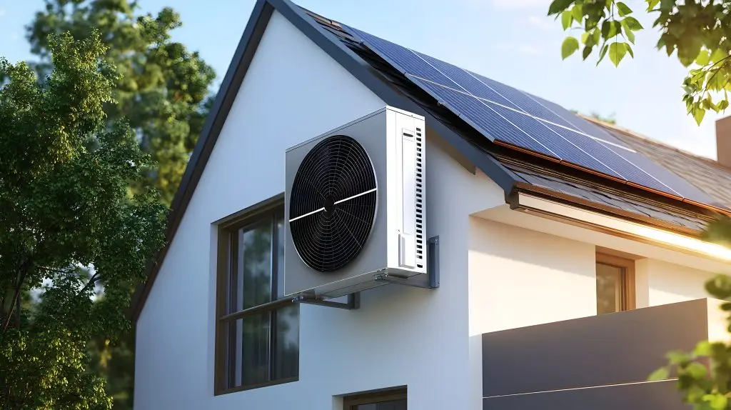 Luft-Wasser-Wärmepumpe mit Photovoltaik Solaranlage betrieben.
