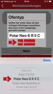 Wähle in diesem Fenster deinen Ofentyp in der conFlame App